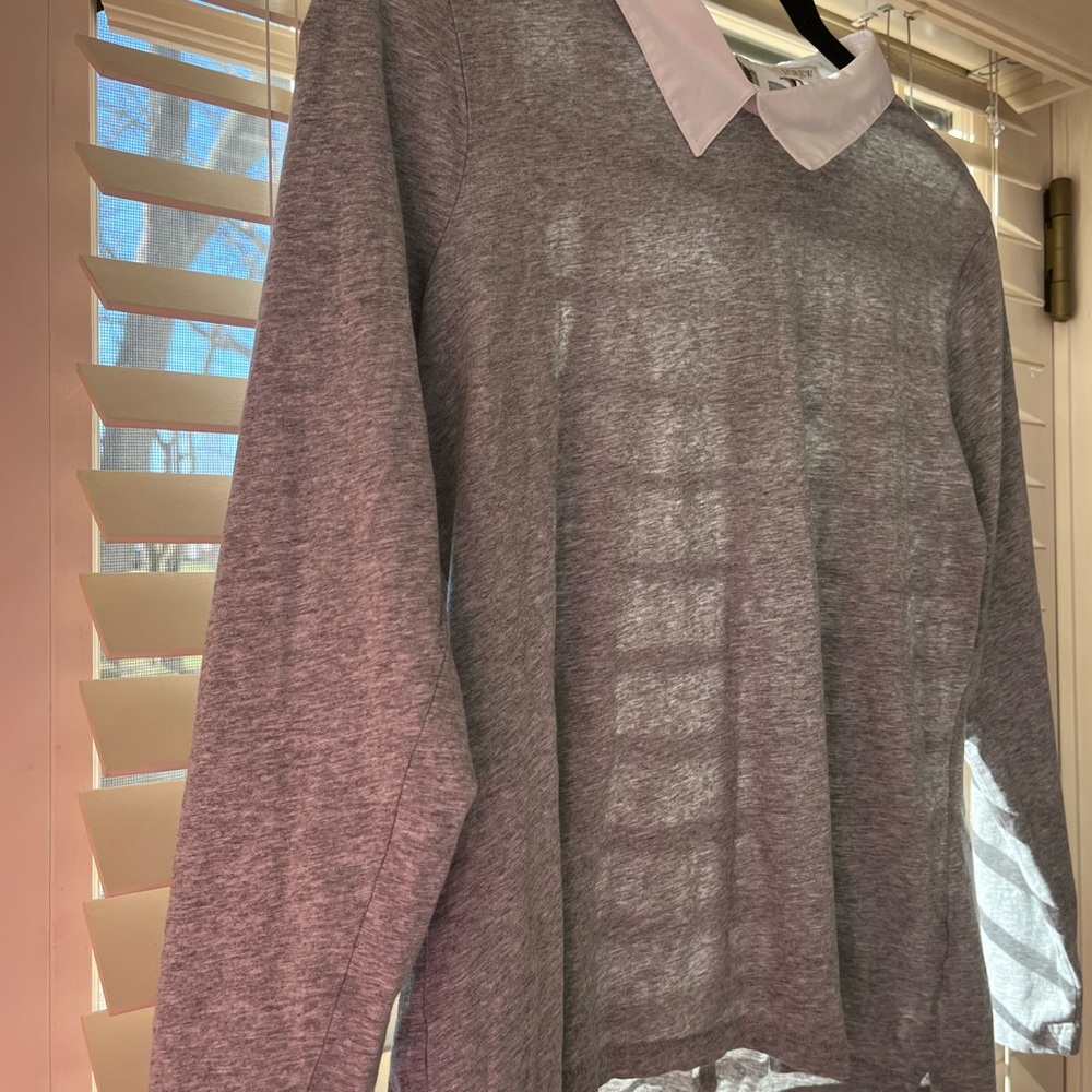 J. Crew gray dressy long sleeve t shit with white collar - Picture 3 of 6